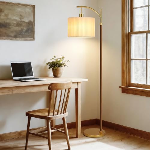 Arc Gold Boho Floor Lamp for Living Room Bedroom,Farmhouse Dimmable Floor Lamps with Remote,Modern Standing Lamp with Double Shades and Foot Switch,Adjustable Tall Lamp Light for Office,Reading,Corner - Image 7