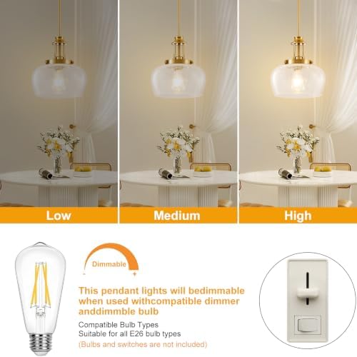 Modern Pendant Lights Kitchen Island, Brushed Gold Pendant Light Fixtures with 10" Clear Crack Glass Shade, Industrial Hanging Pendant Lights Fixture for Kitchen Island Dining Room Entryway - Image 6