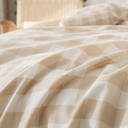 BESTOUCH Gingham Cotton Duvet Cover Set Almond Grey Full - Image 7