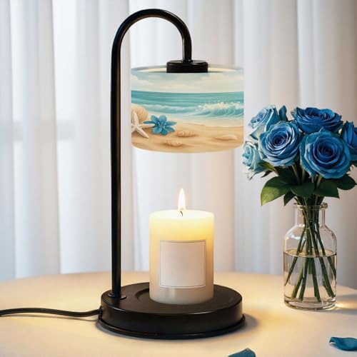 Candle Warmer Lamp with Timer Ocean Waves Sea Shells Starfish Coastal Beach Seashells Blue Flowers Dimmable Wax Warmer with 4 Bulbs for Jar Candles Women Birthday Gifts House Warming New Home Decor by DERUINVAIO