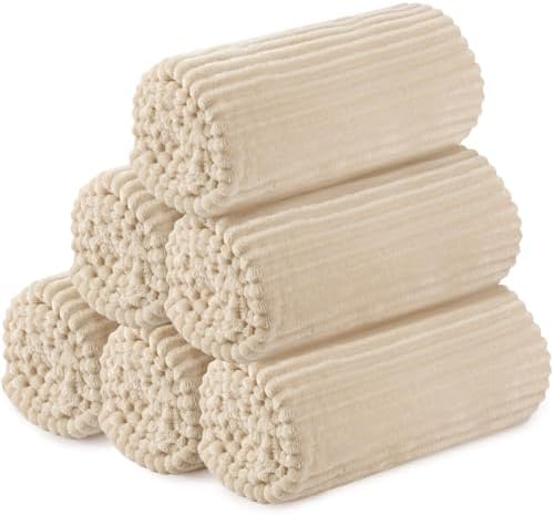 Buryeah 6 Pcs Flannel Blankets Bulk,Fall Outdoor Wedding, Khaki by Buryeah