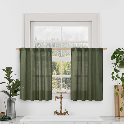 LAMIT Christmas Short Linen Curtains 36 Inch Length for Cafe Window by LAMIT
