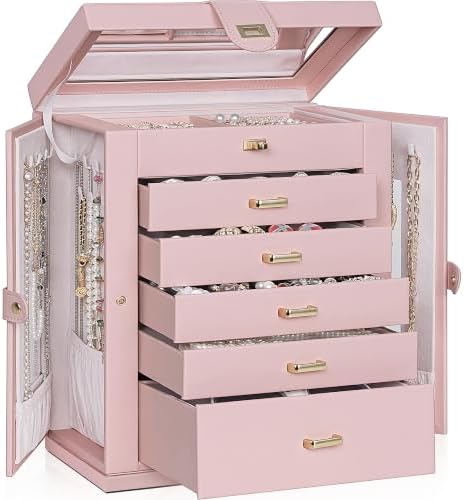 AKOZLIN 6-Tier Jewelry Box Organizer 5 Drawers Storage XXL Pink by AKOZLIN