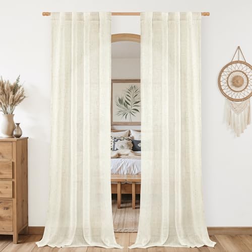 LAMIT Natural Linen Boho Curtains 80 inch Length for Bedroom 2 Panels by LAMIT