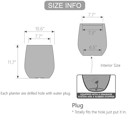 11.8" H Wood-look Plastic Tapered Planters with Drainage Holes and Plug - Image 2