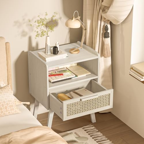 Lerliuo Rattan Nightstand, Side Table with Drawer Open Shelf - Image 5