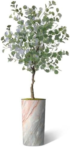 Artificial Tree in Modern Granite Effect Planter, Fake Eucalyptus Silk Tree for Indoor and Outdoor Home Decoration - 66" Overall Tall (Plant Pot Plus Tree) - Image 2