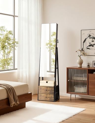 Nicetree Mirror Jewelry Cabinet, Lockable Full Length Mirror, 2 Drawers - Image 3