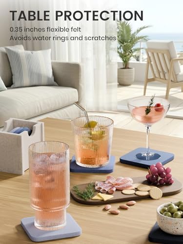 Fluxynara Felt Coasters with Holder, Set of 8 for Drinks, Denim Mist - Image 4