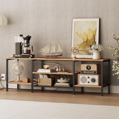 HOOBRO TV Stand with Power Outlets to 75 Inches, TV Console Table with Open Storage Shelves Cabinet, Industrial Media Entertainment Center for Living Room Bedroom, Rustic Brown and Black BF60DS01 - Image 4