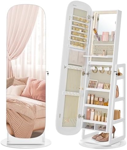 SONGMICS LED Jewelry Cabinet, 360° Swivel, Lockable, Full-Length Mirror by SONGMICSbySONGMICSHOME