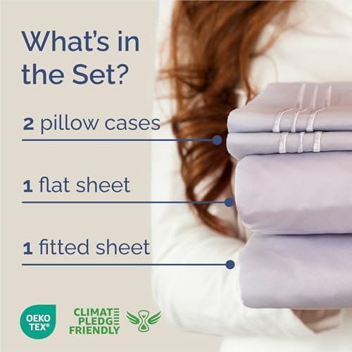 King Size 4 Piece Sheet Set - Breathable & Cooling Sheets - Light Lavender - Image 2