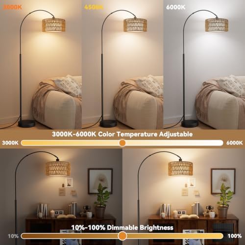 Ambimall Rustic Arc Floor Lamp, Color Temp and Brightness Adjustable,Black - Image 3