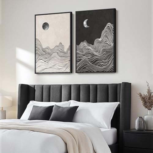 Large Framed Black White Abstract Wall Art for Living Room Set of 2, 24x36 - Image 2