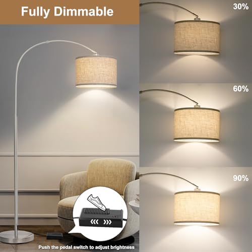 Arc Floor Lamp, Dimmable Floor Lamp with Adjustable Hanging Shade, Silver - Image 3