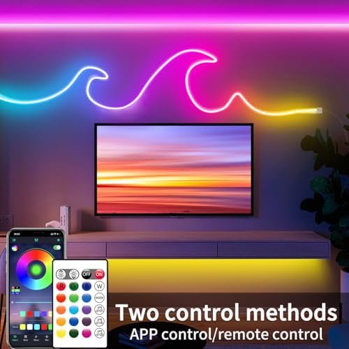 segrass 16.4FT Neon Rope Light,Flexible Led Rope Lights Control with App/Remote,Multiple Mode Rope Lights,IP65 Outdoor RGB Led Neon Lights Waterproof,Music Sync Gaming Led Neon Light Strip for Bedroom - Image 2