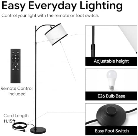 BySea Dimmable Arc Floor Lamp, Adjustable Over Couch Lamp, Remote Control - Image 7