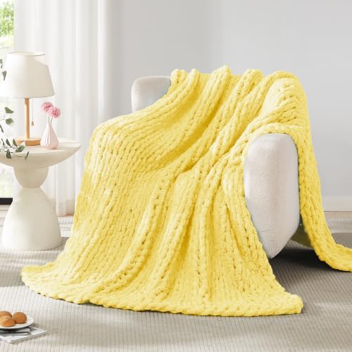 L'AGRATY Chunky Knit Throw Blanket for Couch, 60 x 80 Inches, Egg Yellow by LAGRATY