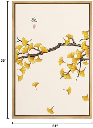 NWT Framed Canvas Print Wall Art Japanese Style Watercolor Yellow Flowers Floral Plants Illustrations Modern Art Rustic Scenic Colorful Pastel for Living Room, Bedroom, Office - 24"x36" Natural - Image 6