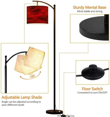 Arc Floor Lamp Black red Abstract Toned Fiery Effect Copy Space for Modern Tall Standing Lamp Dimmable with Remote Adjustable Drum Shade Footswitch for Living Room Bedroom Office - Image 4