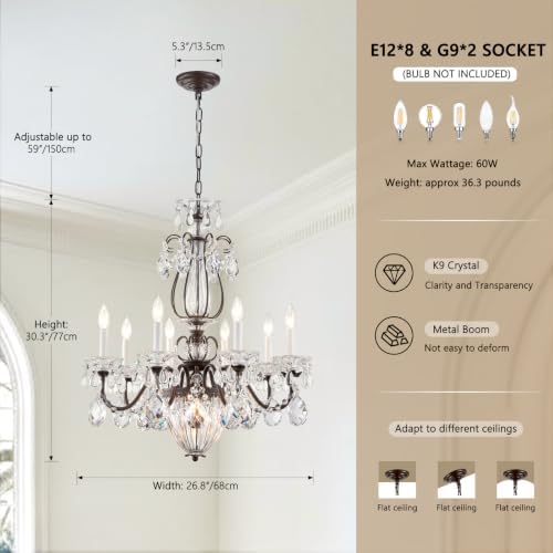 Vintage Dining Room Crystal Chandelier, 8‑Light Brown Candelabra Pendant Ceiling Light Fixture Over Table, Maria Theresa Chandelier for Living Room Bedroom Foyer Hallway Staircase - Image 2