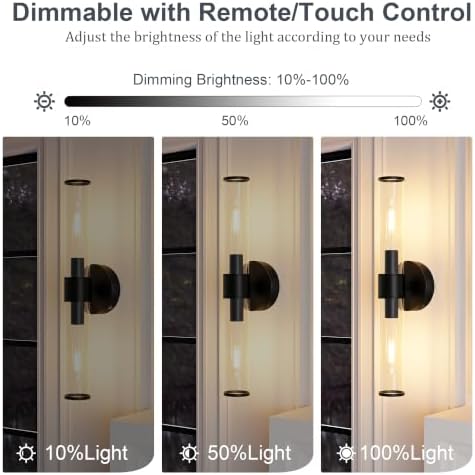 Morauroral Black Battery Operated Wall Sconces Set of 2, Rechargeable Wall Lights with Remote, 20 Inch Modern Wireless Wall Lamp for Bedroom, Living Room with Glass Shade (Bulbs Included) - Image 3