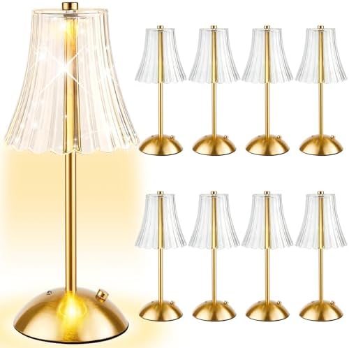 8 Pcs Cordless Table Lamp Rechargeable Touch Lamp, Gold Flower by Bornerwhite