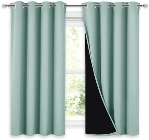NICETOWN 100% Blackout Curtains 54 inches Long, Double-Deck Completely Blackout Window Treatment Thermal Insulated Lined Drapes for Small Window (Aqua Blue, 1 Pair, 52 inches Width Each Panel) by NICETOWN