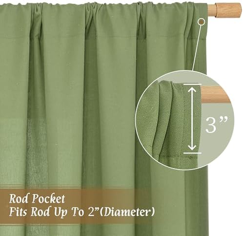 LAMIT 72 inch Length Green Semi Sheer Linen Curtains for Living Room - Image 3
