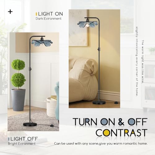 Black Dimmable Floor lamp,Tall lamp for Bedroom Corner,mid Century Modern Floor lamp Blue Glass Shade,Standing Lamps Vintage Retro Floor Light for Living Room Corner Study Office - Image 3