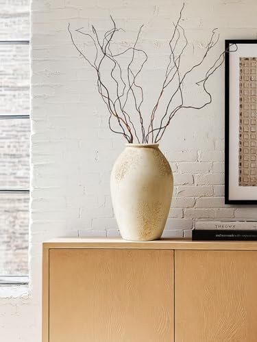 LE TAUCI Ceramic Vase, 11.5 Inch Large Rustic Farmhouse Vase, Tall Vase for Home Decor, Living Room Table & Mantel Centerpiece, Watertight & Sturdy, Matte Sandy Beige White - Image 3