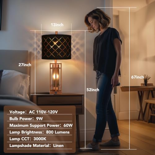 WIHTU 27'' Modern Table Lamp with Nightlight, Glod Metal Bedside Lamps - Image 5