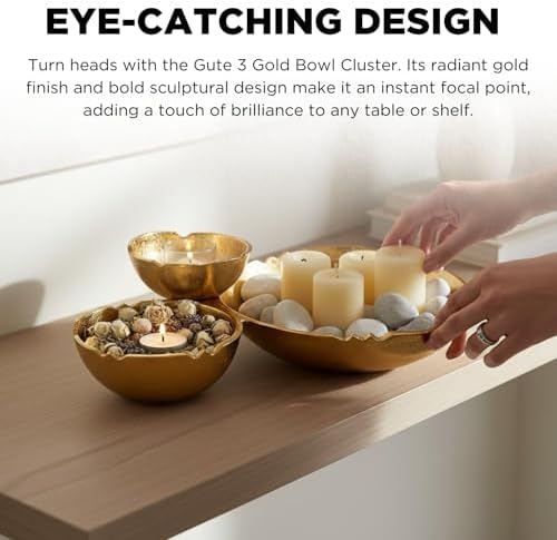 3 Cluster Decorative Bowls Bright Gold Brass Snack Tray Bowl Chip & Dip Serving Piece Strong Centerpiece Beautiful Room Accent & Entertaining Parties Home Decor Wedding Gifts 14.6 Inch Decorative Gift - Image 5