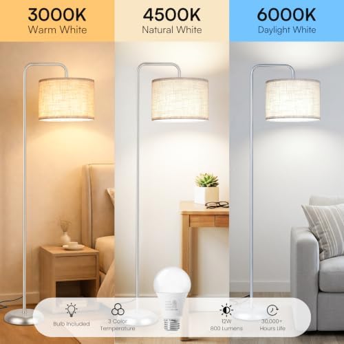 TJOY Floor Lamp, ‌Silver‌ Standing Floor Lamp for LivingRoom with 3CCT Bulb - Image 2