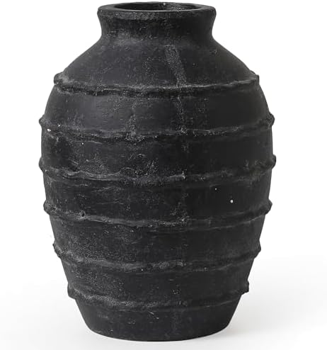 Kokrose Ceramic Flower Vase, Large Rustic Black Terracotta Vase, 11.2 Inch by Kokrose