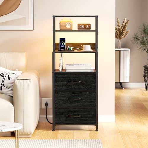 Furnulem Night Stand, Tall Nightstand with Charging Station for Bedroom by Furnulem