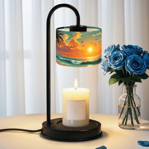 Candle Warmer Lamp with Timer Tropical Sunset Beach Palm Trees Vibrant Sky Dimmable Wax Warmer with 4 Bulbs for Jar Candles Women Birthday Gifts House Warming New Home Decor by DERUINVAIO