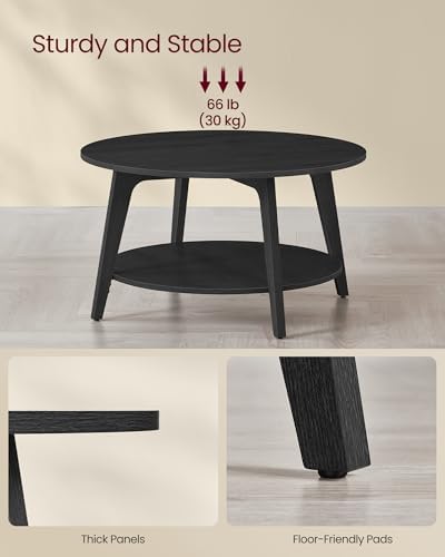 VASAGLE Round Coffee Table, 2-Tier Center Table with Storage, Tapered Legs - Image 5