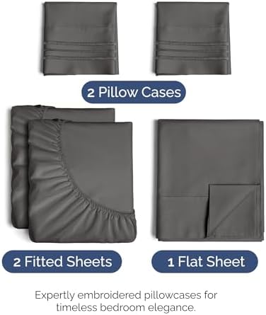 Split King Size 5 Piece Sheet Set - Breathable & Cooling Sheets - Charcoal - Image 2