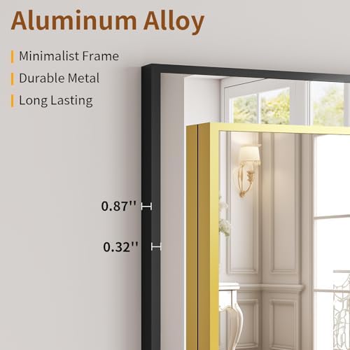 VooBang Oversized Full Length Mirror, 76" x 34" Floor Mirror with Stand, Aluminum Alloy Frame Full Body Mirror, Standing Hanging or Leaning Against Wall Bedroom Living Room, Gold - Image 4