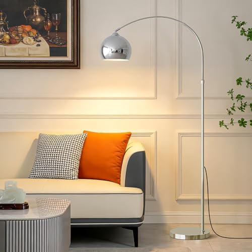 Glossy Chrome Silver Arc Floor Lamp with 12W LED Remote Dimming by LEDreadingfloorlamp