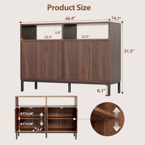 Mericonia Sideboard Buffet Cabinet Storage, Modern Wood Console Fluted Credenza - Image 2