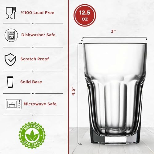 Highball Drinking Glasses Set of 12, 12.5 oz Glass Tumbler, Dishwasher Safe - Image 2