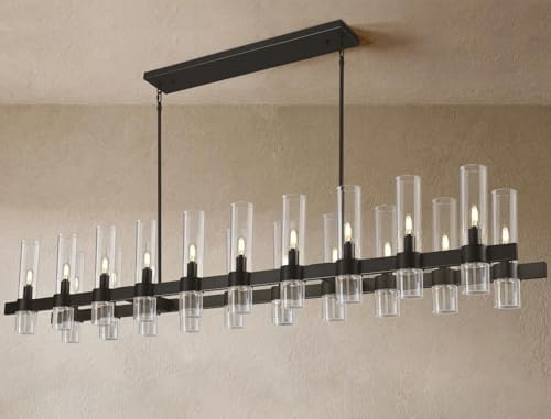 Black Linear Chandeliers for Dining Room, 68" Rectangle Chandelier with Glass, 20-Light Dining Room Chandeliers Over Table, Bronze Chandelier for Kitchen Island, Modern Pendant Light(Bulbs Included) by VarttyalHomeDecorativeLight