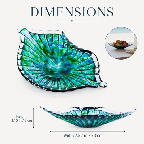 Hand Blown Glass Seashell Fruit Bowl,Gradient Decorative Glass Bowl for Kitchen Countertop,Coastal Seashell Serving Tray for Fruit Snacks,Art Table Centerpiece for Beach House Kitchen Decor (Teal) - Image 2