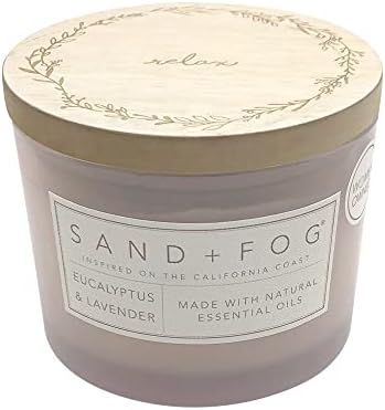 Sand + Fog Scented Candle - Eucalyptus Lavender – Additional Scents and Sizes – 100% Cotton Lead-Free Wick - Luxury Air Freshening Jar Candles - Perfect Home Decor – 12oz by SandFogHome