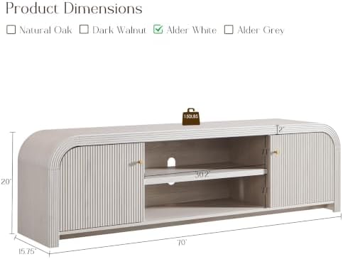 T4TREAM 70" Modern Fluted TV Stand with Storage, Alder White - Image 2