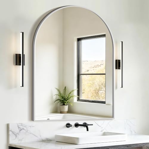 FICTOR 30" x 40" Arched Bathroom Vanity Mirror for Over Sink, Silver by FICTOR
