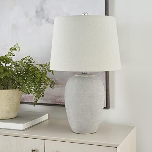 Nourison Home 23" Vintage Grey (White Washed) Ceramic Pot Table Lamp for Bedroom, Living Room, Dining, Office, with Grey Shade by NourisonHome