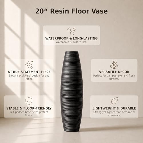 Leewadee Large Floor Vase 20 inches Polyresin for Pampas Grass, Dried Flowers - Image 3